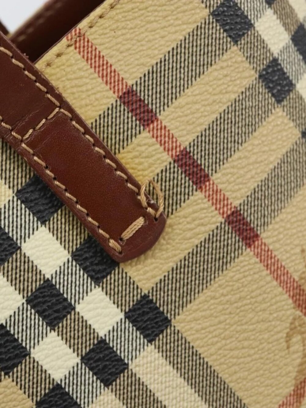 BURBERRY Nova Check Hand Bag PVC Beige Gold Auth BA8952 - Picture 10 of 16